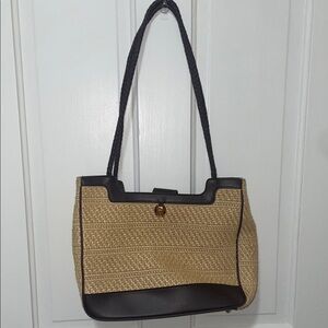 Etienne Aigner Woven Straw Tote Bag with Black Trim